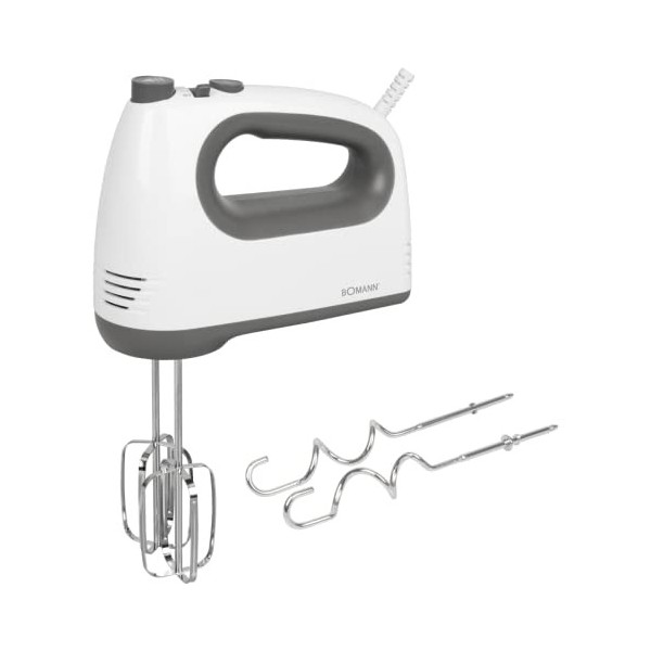 Bomann HM 6054 CB Batteur à main avec 5 vitesses, niveau turbo et bouton déjection en acier inoxydable Blanc/gris