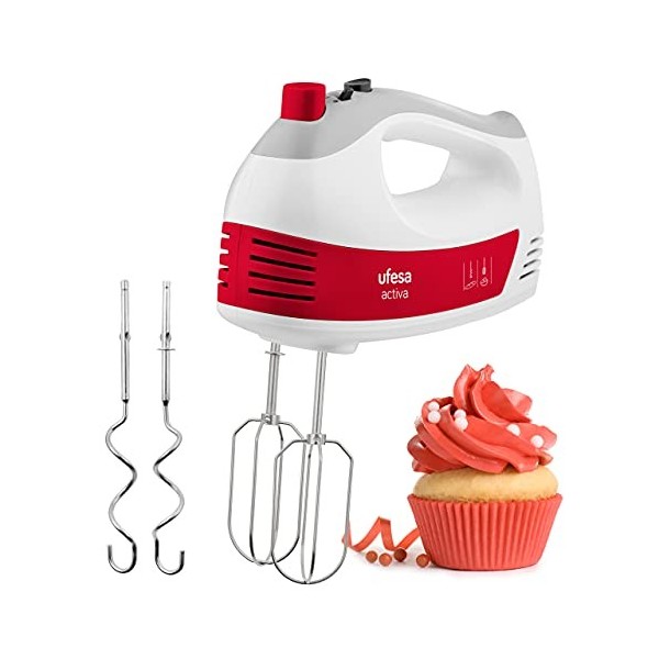 Ufesa BV4650 Batteur Electrique, 400 W de Puissance, 5 Vitesses + Turbo, Bouton pour Éjecter les Accessoires, 2 Fouets et 2 C