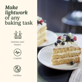 Cuisinart Batteur à main électrique sans fil, batteur à gâteau pour la cuisson, batteurs en acier inoxydable, 5 vitesses, san