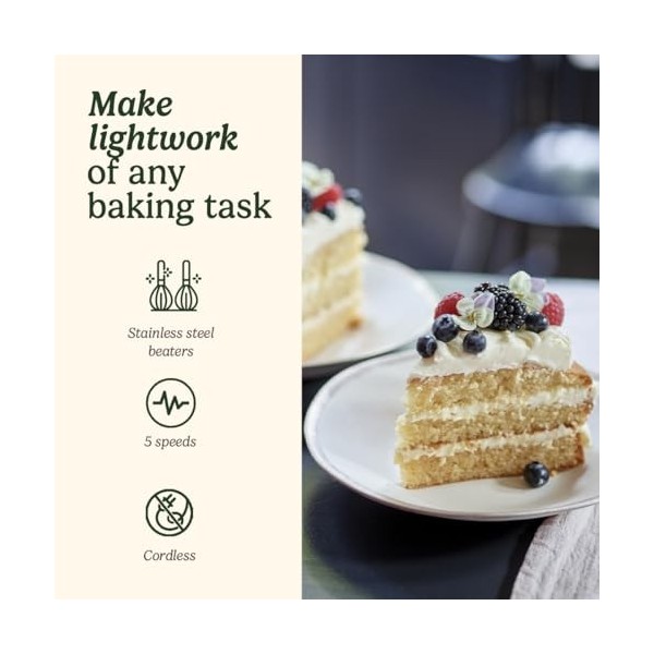 Cuisinart Batteur à main électrique sans fil, batteur à gâteau pour la cuisson, batteurs en acier inoxydable, 5 vitesses, san