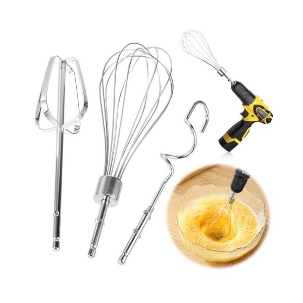 Kit daccessoires pour perceuse, batteur à main, fouet en acier inoxydable, fouet électrique, fouet pour les blancs dœufs, p
