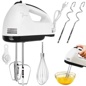 Batteur électrique : batteur à main à 7 niveaux avec poignée ergonomique, fouet électrique avec 2 fouets et 2 crochets pétris