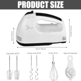 Batteur électrique : batteur à main à 7 niveaux avec poignée ergonomique, fouet électrique avec 2 fouets et 2 crochets pétris