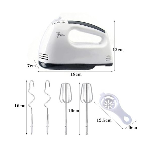 LUPATDY Batteur électrique à main,7 niveaux,batteur à main,fonction turbine,mixeur,batteur à main 300 W 2 fouets,2 agitateurs