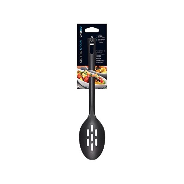 Chef Aid Cuillère de service fendue en nylon noir, ustensile de cuisine sans BPA pour une utilisation avec des ustensiles de