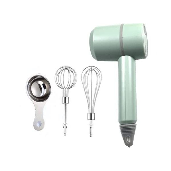 Batteur à main, mélangeur électrique portable sans fil, rechargeable par USB à 3 vitesses, avec deux fouets et séparateur dœ