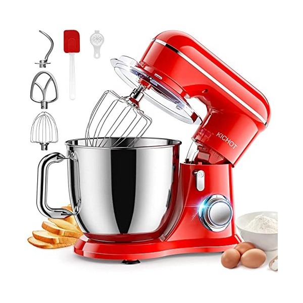 KICHOT 4.5L Robot Pâtissier, 1300W 10Vitesses Robot de Cuisine Multifonction, Robot Mixeur Pâtisserie, Bol dAcier Inoxydable
