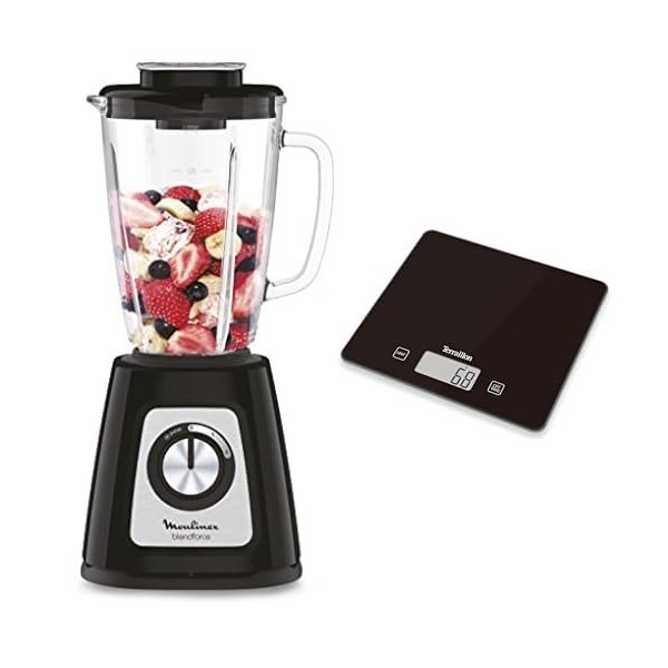 Moulinex Blender mixeur électrique, Bol verre 1,75 L, Puissance 800 W, Verrouillage sûr, Ergonomique, Broyeur à grains, Smoot