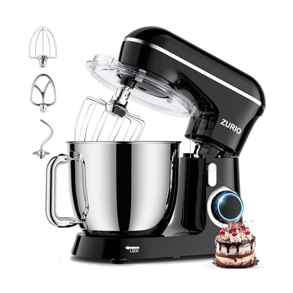 Robot Patissier 1300w Zurio 5.5L Batteurs Et Robots Portable à 10 Vitesses Avec Fonction De Fermentation Silencieuse, Avec Ac