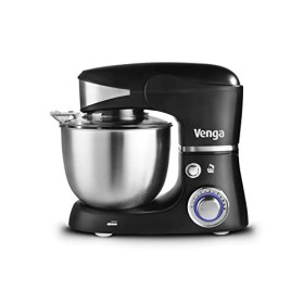 Venga! Robot Pâtissier, Bol Inox 5 L, 4 accessoires et Livre de Recettes, 1000 W, Noir, VG M 3014