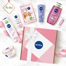 NIVEA Coffret cadeau rose, coffret soin comprenant shampooing, lingettes de nettoyage, soin de jour, gel douche hydratant, et
