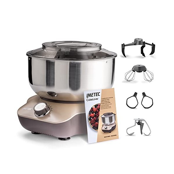 Imetec Cakelover, Mélangeur Planétaire 5 L pour Gâteaux, Crèmes, Pizza, Pain, Pâtes - 1500 W, 6 Vitesses, avec Bol en Acier I