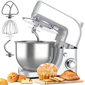 Robot Petrin, Robot Pâtissier Multifonctions de Cuisine, 6 Vitesses Robot Pétrin a Pain avec Bol, 4.8L Robot Patissier Puissa