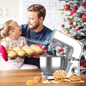 Robot Petrin, Robot Pâtissier Multifonctions de Cuisine, 6 Vitesses Robot Pétrin a Pain avec Bol, 4.8L Robot Patissier Puissa