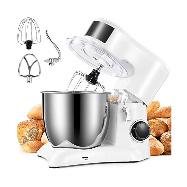 CCN Pétrisseur, 1300W Pétrisseur avec crochet de pétrissage, machine à pâte à 10 vitesses avec bol en acier inoxydable de 5,5