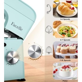 Robot Pâtissier Multifonction, Facelle 1300W Robot Patissier, 10 vitesses avec pulse Robot Petrin Professionnel, Robot de Cui