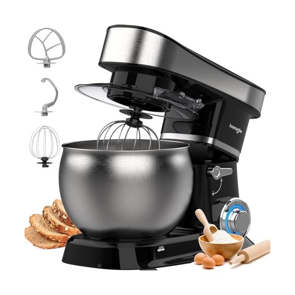 Iceagle Robot Patissier 6 L - 1500W Robot Batteur Électrique Cuisine - Petrin avec 6 Vitesses, Crochet Pétrisseur, Batteur, F