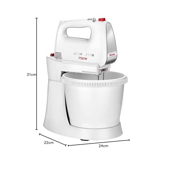 MPM MMR-20Z Mélangeur à Pâtisserie avec Bol Rotative 3L, sans BPA, Robot Pâtissier Boulangerie Cuisine, 5 Vitesses + Turbo, T