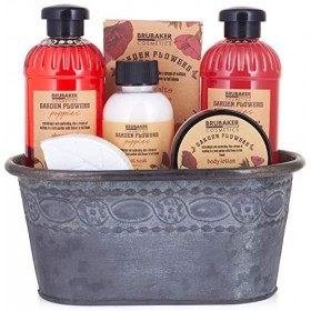 BRUBAKER Cosmetics - Coffret de bain & douche - Fleur de coquelicot - 7 Pièces - Bassine vintage décorative - Idée cadeau