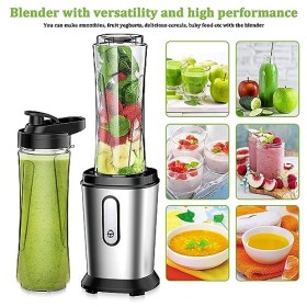 500W Blender Smoothie Électrique, Mini Mixeur Blender avec 2 Bouteilles Tritan Portables de 600 ml, Mixeur Smoothie sans BPA 