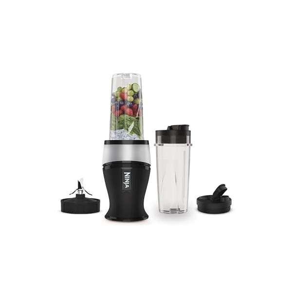 Ninja 700W Mixeur Slim et Smoothie Maker, 2x 470ml gobelets avec couvercles à bec, mixeur personnel, écrase la glace et les f