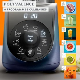 Moulinex Blend Up, Mini blender puissant, 1000W, 8programmes automatiques, Glace pilée LM19H4F0, Bleu