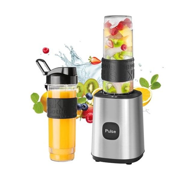 Blender Smoothie 500 W, Mixeur Blender avec 2 Bouteilles Tritan Portables de 570 ml, Mixeur Smoothie sans BPA avec 4 Lames en