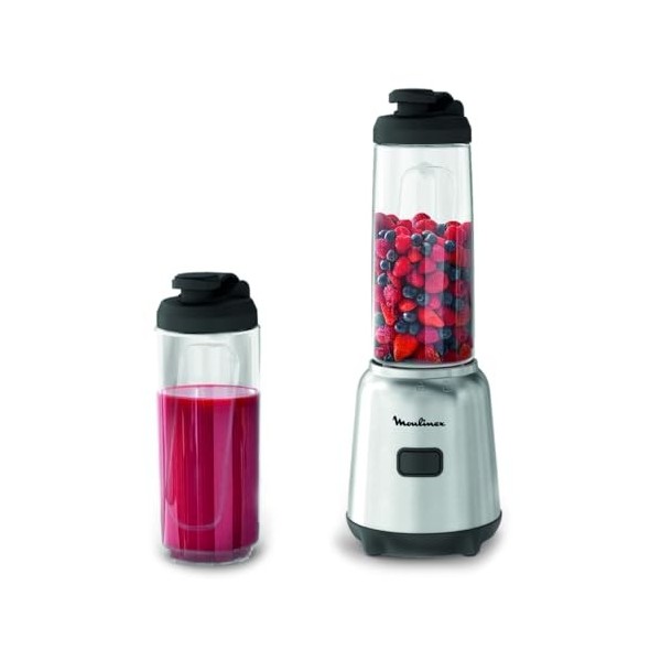 Moulinex Mix & Move Blender mixeur, 300 W, Capacité totale 0,8 L, Capacité utile 0,6 L, 2 bouteilles à emporter en Tritan, Co