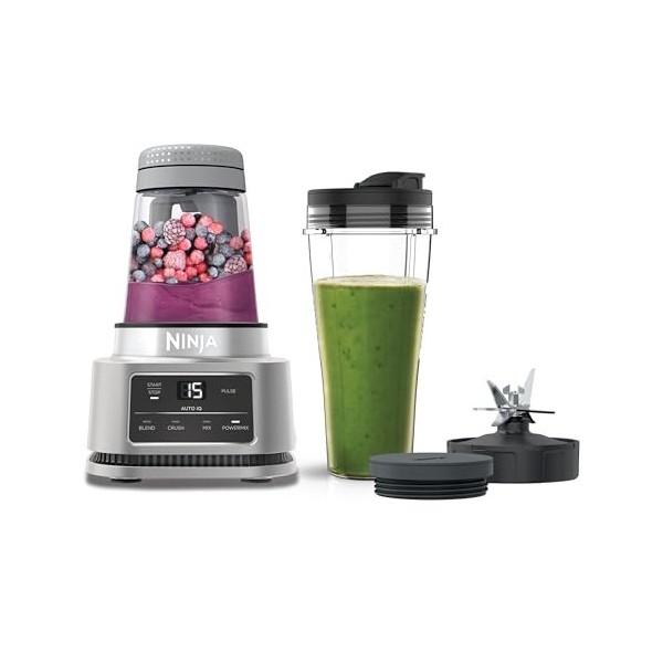 Ninja Foodi Power Nutri Blender 2-en-1, mixeur pour bols de smoothie et boissons glacées, programmes automatiques, gobelet de