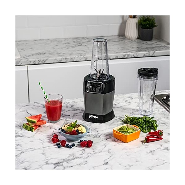 Ninja Mixeur avec 2 programmes automatiques : Blend & Max Blend, réglage des impulsions, 2 gobelets de 700 ml avec couvercles