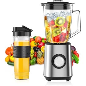 Blender Mixeur 700 W, 2-in-1 Blender Smoothie Professionnel avec Bol verre 1,5 L & Tasse 570ml, Robots Multifonctions pour Sm