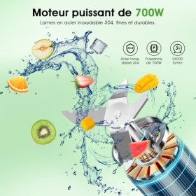 Blender Mixeur 700 W, 2-in-1 Blender Smoothie Professionnel avec Bol verre 1,5 L & Tasse 570ml, Robots Multifonctions pour Sm