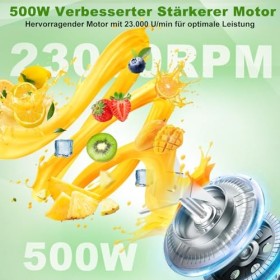 Blender Smoothie, 500W Blender Smoothie, Mini Mixeur Blender avec 2 Bouteilles Tritan Portables de 600 ml Sans BPA, 4 Lames e