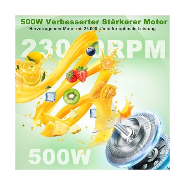 Blender Smoothie, 500W Blender Smoothie, Mini Mixeur Blender avec 2 Bouteilles Tritan Portables de 600 ml Sans BPA, 4 Lames e