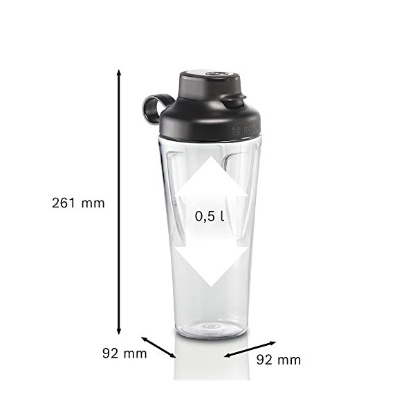 Bosch Hausgeräte MMZBT01B für Optimum Küchenmaschine und VitaPower Series 4 Standmixer to-go Gourde, Tritan, Transparent/Noir