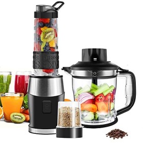 Blender Mixeur 3-en-1, 700W Blender Smoothie 24000 tours/min, avec pot de 1,2 L/bouteille de sport de 570 ml/tasse de broyage