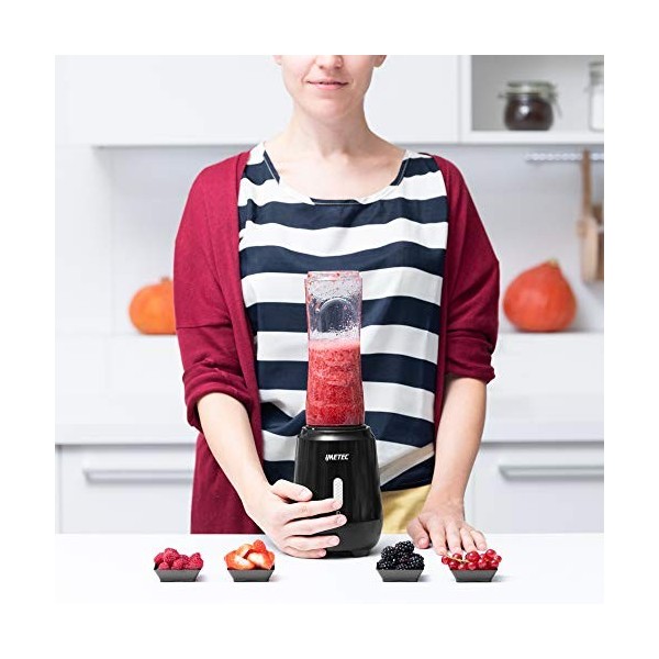 Imetec Personal et Sport Blender PB 100 Mini mélangeur avec 2 bouteilles Take-Away en Tritan sans BPA, 4 lames en acier inoxy