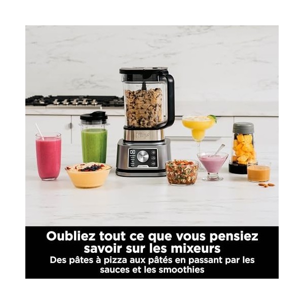 Ninja Foodi Power Nutri Blender 3-en-1, mixeur pour bols de smoothie, pâtes à tartiner épaisses et boissons glacées, programm