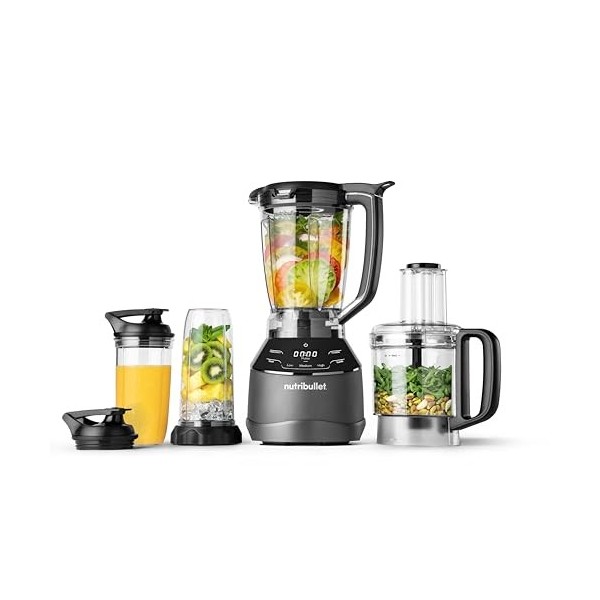NutriBullet triple Prep System, mixeur électrique, blender multifonction, puissance 1500 watts, 3 appareils, noir, NBF580B