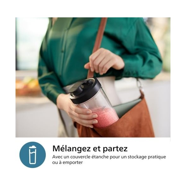 Philips Blender 5000 Series - Puissance 800W, Technologie ProBlend Plus, Lames détachables, Nettoyage facile, Design compact 