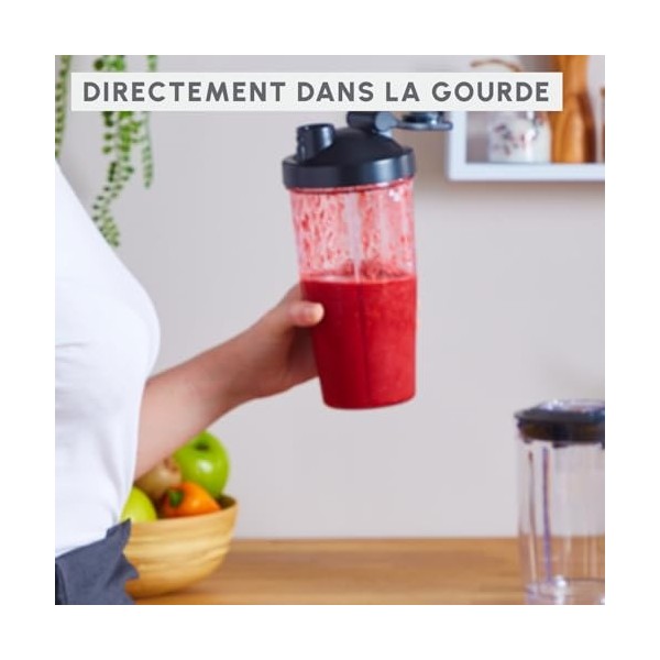 Moulinex Blender mixeur électrique, Puissance 300 W, Gourde plastique 750 ml, 4 lames amovibles, Finitions acier inoxydable, 