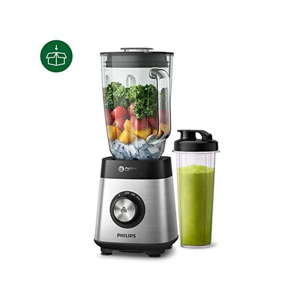 Philips Blender et Smoothie Maker - 1000W, Pichet en Verre 2L, HomeID App, Vitesse Variable, ProBlend Crush HR3573/90 