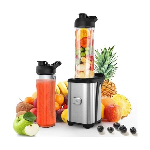 Enfmay Blender Mixeur, Mini Blender Smoothie 350W avec 2 Bouteilles Portables 600ml, Lames en Acier Inox, Mixeur Portable ave