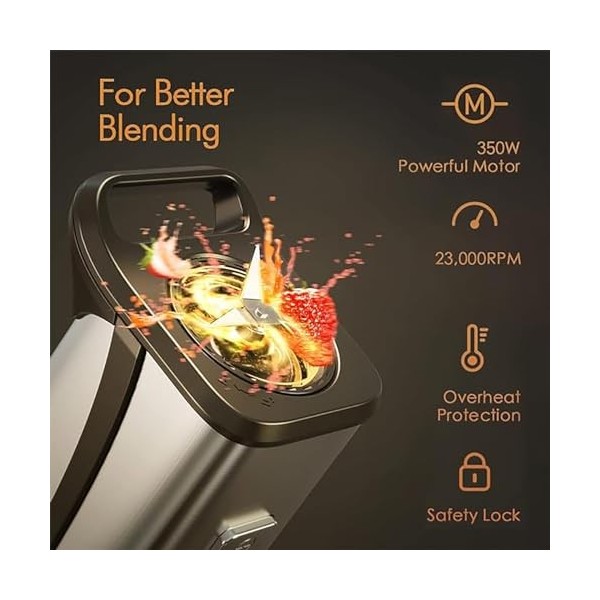Enfmay Blender Mixeur, Mini Blender Smoothie 350W avec 2 Bouteilles Portables 600ml, Lames en Acier Inox, Mixeur Portable ave