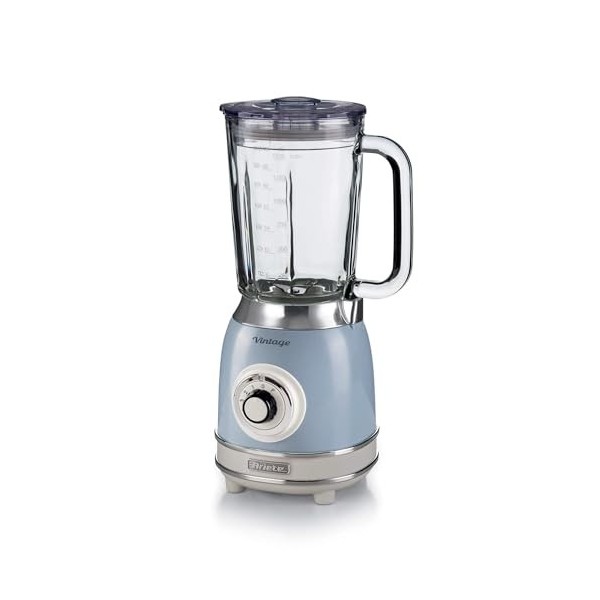 Ariete Mixeur en Verre Vintage 583, Blender Multifonctionnel avec 4 Lames, 4 Vitesses + Impulsion, Fonction Broyeur de Glace,