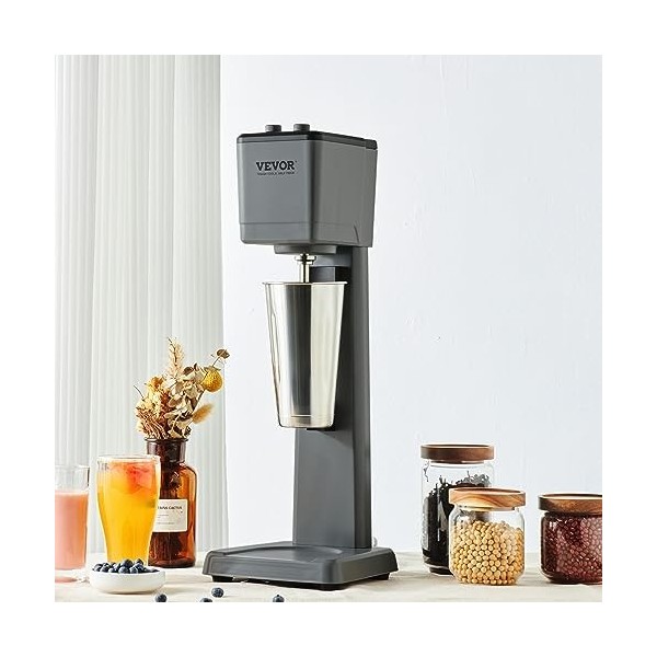 VEVOR Mixeur Électrique pour Milkshakes Une Tête Machine à Milkshake 250 W 3 Vitesses 15000/18000/21000 tr/min Gobelet en Ino