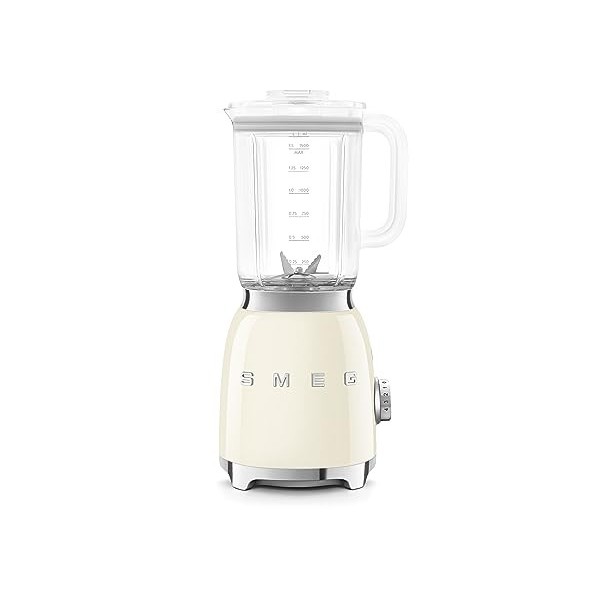 Smeg, Blender BLF03CREU 1,5 L, 4 Vitesses, 4 Fonctions Smoothie, Pulse, Glace Pilée et Autonettoyant, Bloc Moteur et Bouchon 