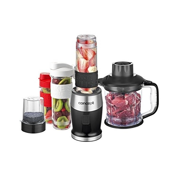CONCEPT électroménager SM3390 Mixeur smoothie « FRESH & NUTRI », 700 W, noir, 1200 ml hachoir, moulin, 3 recipients en tritan