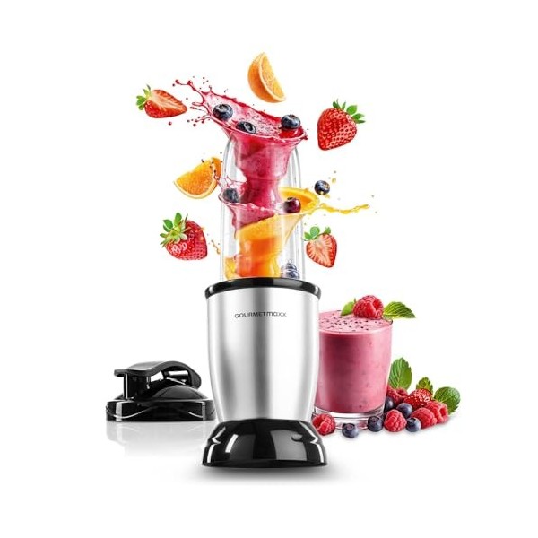 GOURMETmaxx Mr. Magic Mixer | Smoothie Maker avec paquet daccessoires XXL | 18 pièces | Blender avec couvercles anti-fuite p
