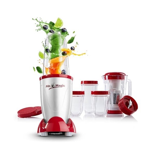 GOURMETmaxx Mr. Magic Mixer | Smoothie Maker avec paquet daccessoires XXL | 18 pièces | Blender avec couvercles anti-fuite p